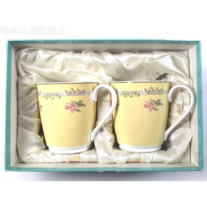 【哈極品】全新品《Tiffany&amp;Co. 蒂芬尼黃色花邊 馬克杯 /杯子》