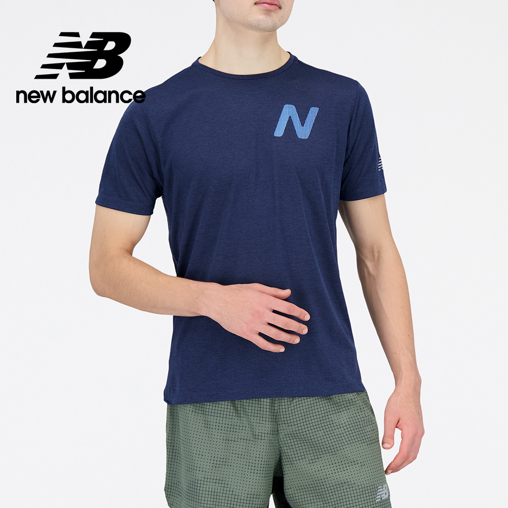 【New Balance】 NB 涼感吸濕排汗短袖上衣_男性_深藍色_AMT21277NML