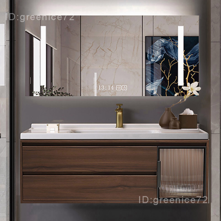 【破損包賠】現代新中式橡木浴室櫃一體陶瓷盆組合衛生間洗漱台洗臉盆洗手盆櫃T2