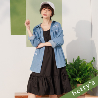 betty’s貝蒂思(21)栗子繡花細肩荷葉裙擺洋裝(黑色)