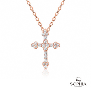【SOPHIA 蘇菲亞珠寶】鑲心十字架 14K玫瑰金 鑽石套鍊｜情人/閨密 十字架造型 送禮推薦