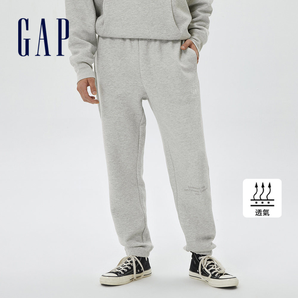 Gap 男裝 Logo束口棉褲 空氣三明治系列-淺麻灰(591233)
