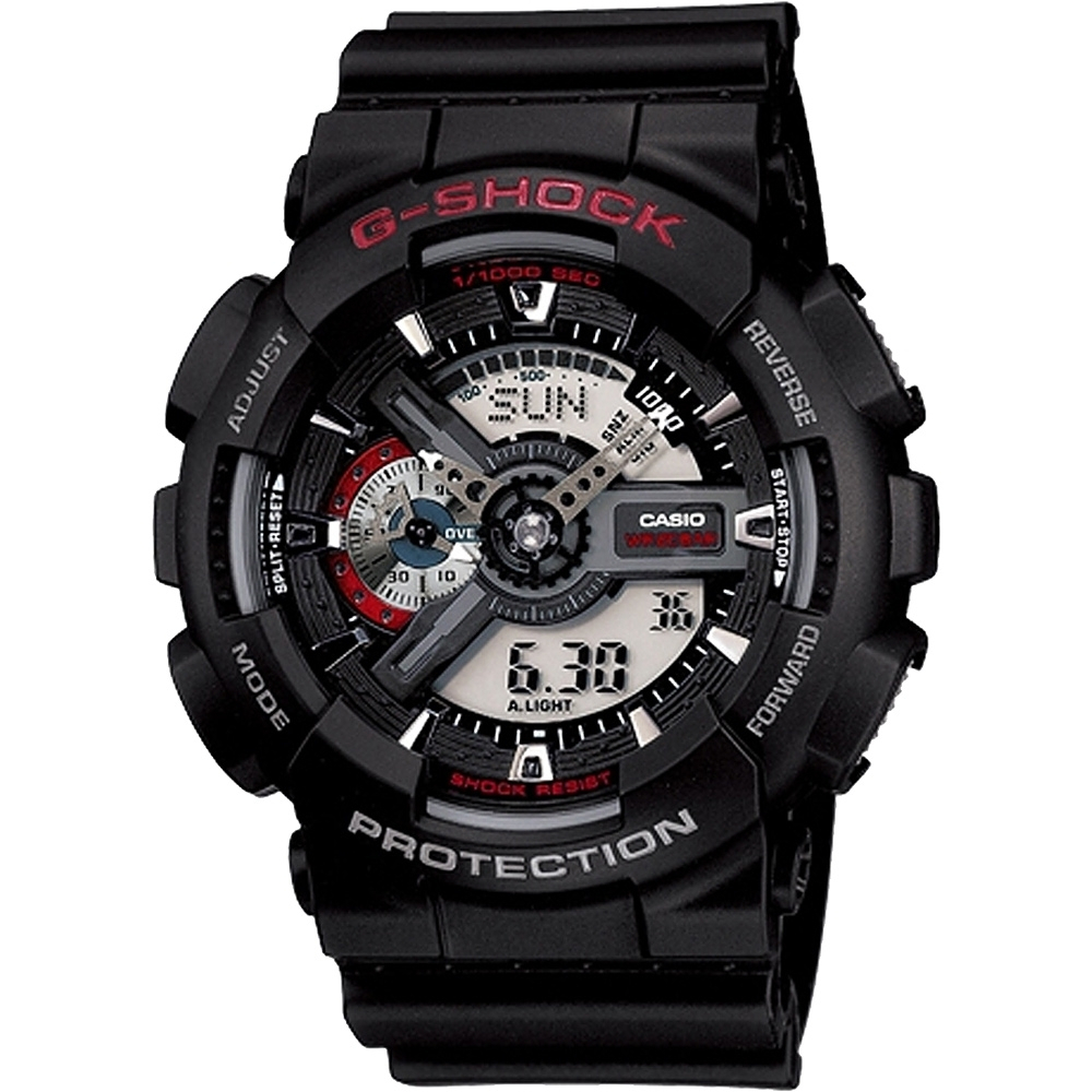 G-SHOCK 經典紅黑重機雙顯手錶-55mm GA-110-1A