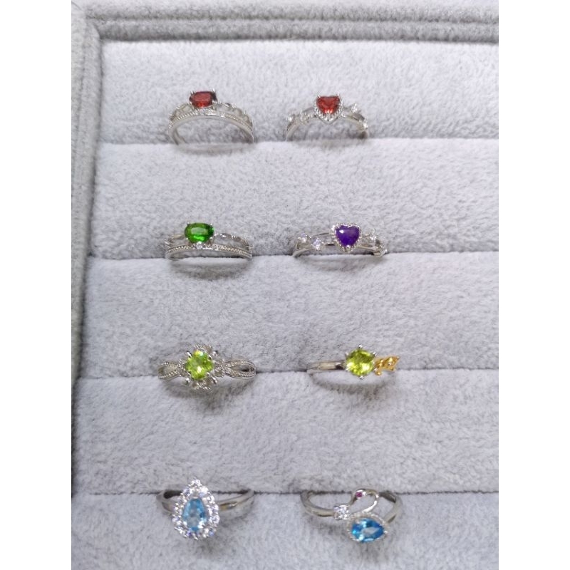 水晶戒指 合金  紅石榴 紫水晶 綠透輝 藍托帕 橄欖石 戒指 飾品