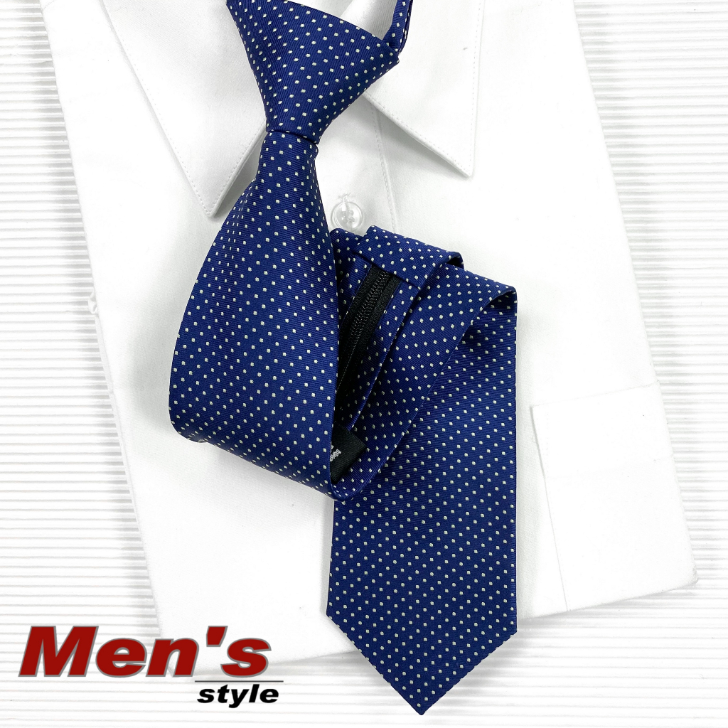【vivi領帶家族】男仕配件 流行窄版領帶 ◆手打、拉鍊可選◆ 1120204T-7 藍底點點領帶