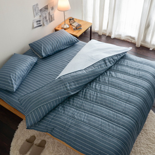 絲薇諾 換日線-藍 精梳棉床包枕套組/床包兩用被套組(多規格任選) 台灣製