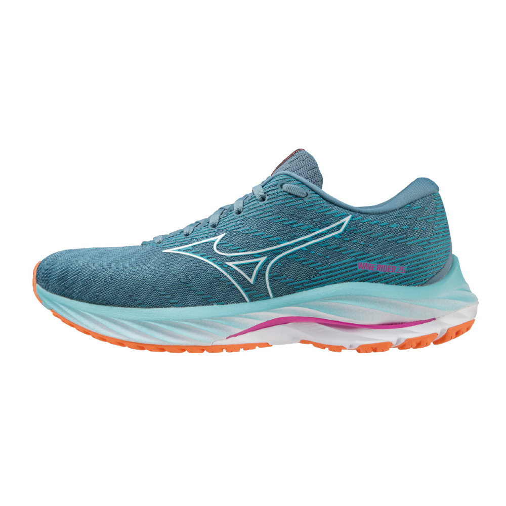 MIZUNO 美津濃 WAVE RIDER 26 超寬楦 女款 慢跑鞋 綠粉 J1GD220671