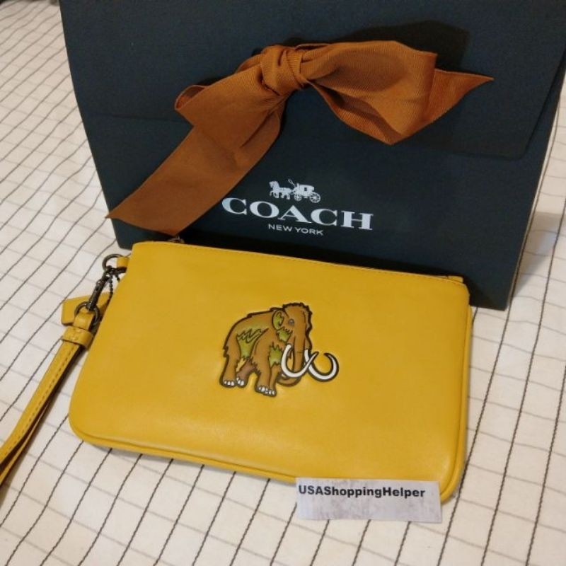 美國購入正品 現貨 Coach 長毛象 猛瑪象 恐龍 手拿包 零錢包 真皮 皮革手拿包 專櫃款 紙盒 紙袋 禮盒 送禮