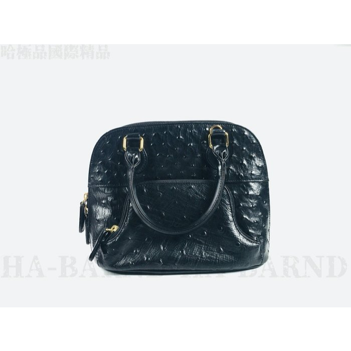【哈極品】二手品《日本品牌 黑色 鴕鳥皮壓紋 小艾瑪 手提包/二用包/斜背包》