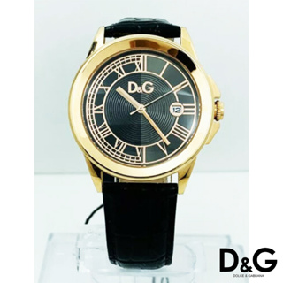 【D&G】策馬特經典紳士黑色皮革石英腕錶(金色)_W-DG-001-1