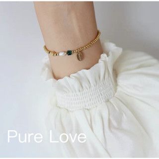 Pure Love樂芙 / 正韓 【G0033】韓系簡約L316醫療鋼天然淡水珍珠水晶小圓珠彈性手鏈 / 金