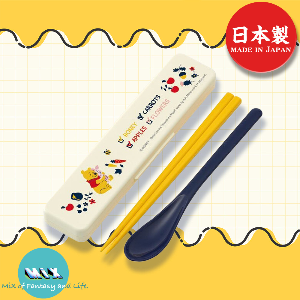 ∞ MiX ∞日本製造 小熊維尼餐具 兩件組 Skater 兩件式 環保餐具 筷子 湯匙 勺子 攜帶式 便攜 露營 野餐