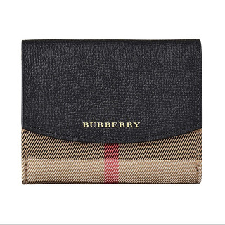 BURBERRY格紋帆布牛皮6卡短夾（可議