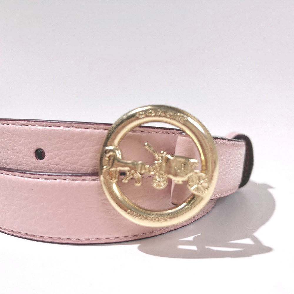 時尚配件 COACH 金屬馬車釦頭 櫻花粉色真皮細版皮帶-S #78181