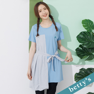 betty’s貝蒂思(21)格紋拼接打摺長版上衣(藍色)