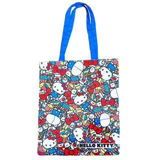 【震撼精品百貨】Hello Kitty 凱蒂貓~日本SANRIO三麗鷗 KITTY尼龍直式手提袋 (滿版藍把款)