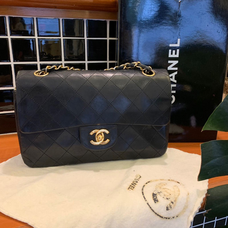 chanel vintage cf23黑色金釦肩背包 香奈兒斜背包 手提包