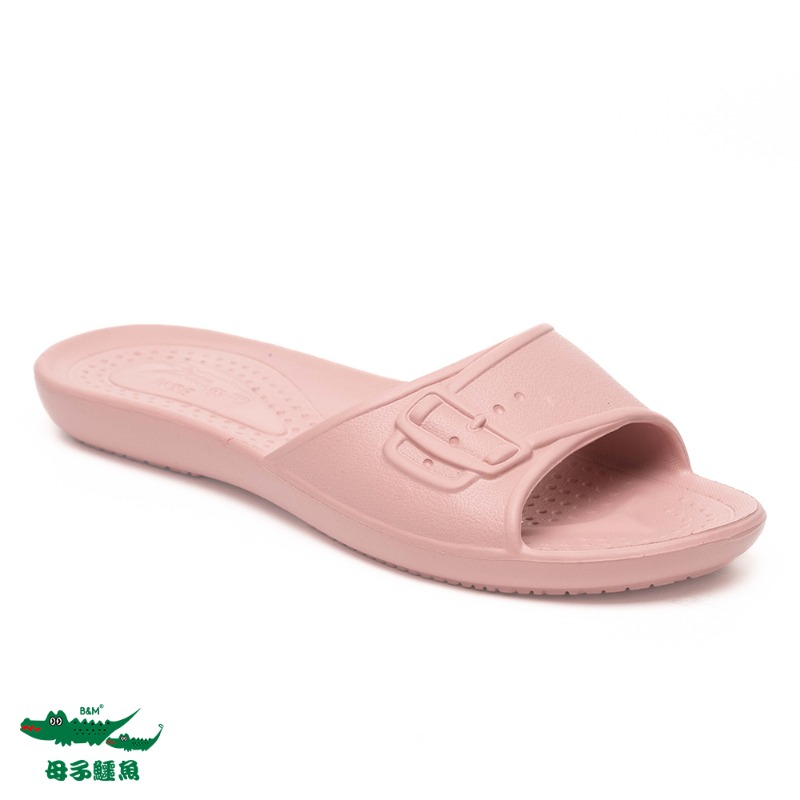 【母子鱷魚】男女款-卡扣造型超輕量拖鞋-深粉