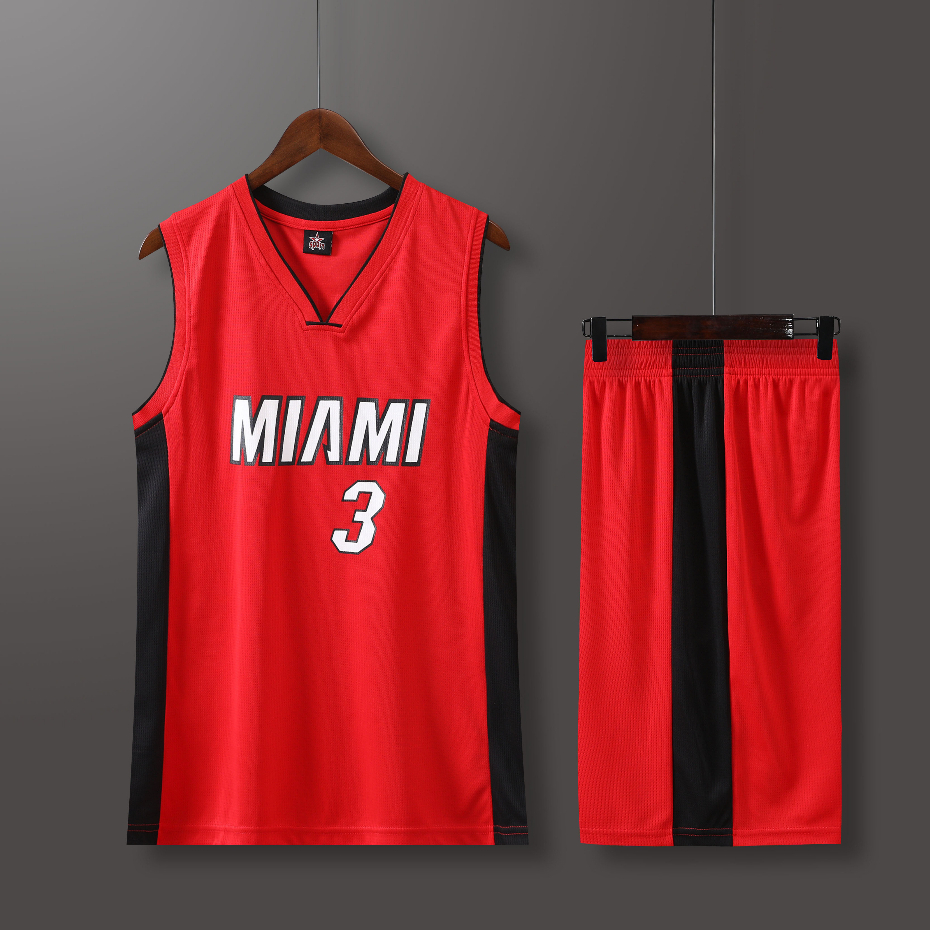 籃球服套裝 熱火3號 透氣 速乾 籃球服 學校比賽服 成人套裝 運動裝 V領 籃球服