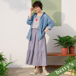 betty’s貝蒂思(21)蔬果印花鬆緊腰格紋洋裝(灰色)