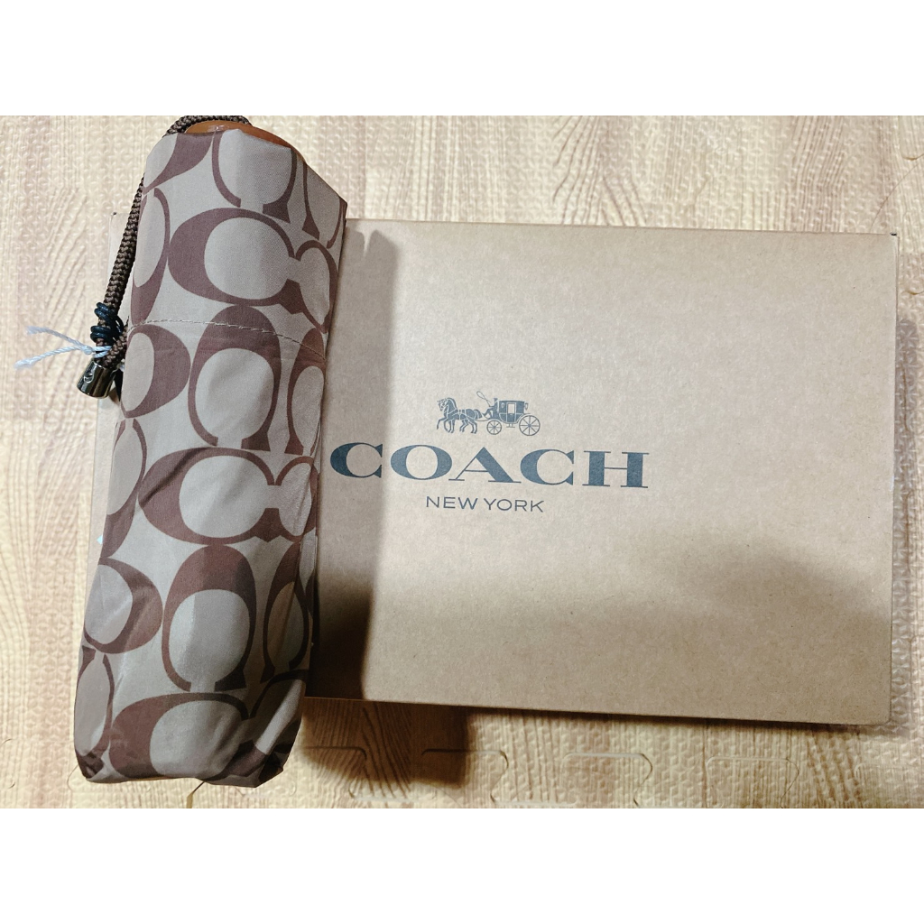 COACH 經典LOGO抗UV 晴雨傘 折疊傘 遮陽傘 雨傘 摺疊 傘 C4322  咖啡色(現貨)