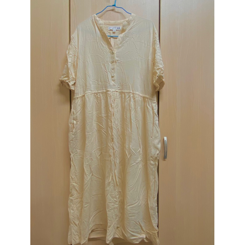 Uniqlo(二手）-IDLF聯名-白色襯衫嫘縈洋裝（S號）