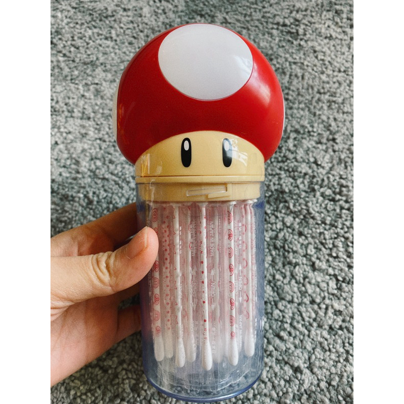 （現貨）日本環球影城限定-瑪利歐蘑菇造型棉花棒+收納罐