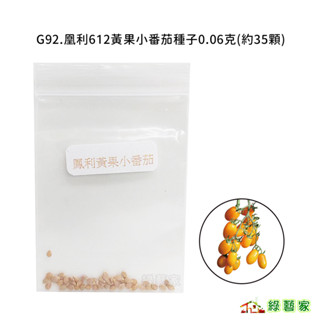 G92.凰利612黃果小番茄種子0.06克(約35顆)(F1,半停心型,早生,豐產,耐熱性佳,果實橢圓形)【綠藝家】