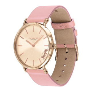 【COACH】玫瑰金面粉紅皮帶設計款女錶 - 保固內