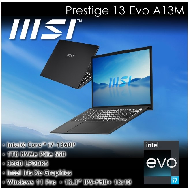 全省大豆可分期現金折扣 MSI Prestige 13Evo A13M-041TW i7-1360P+32G+1TB