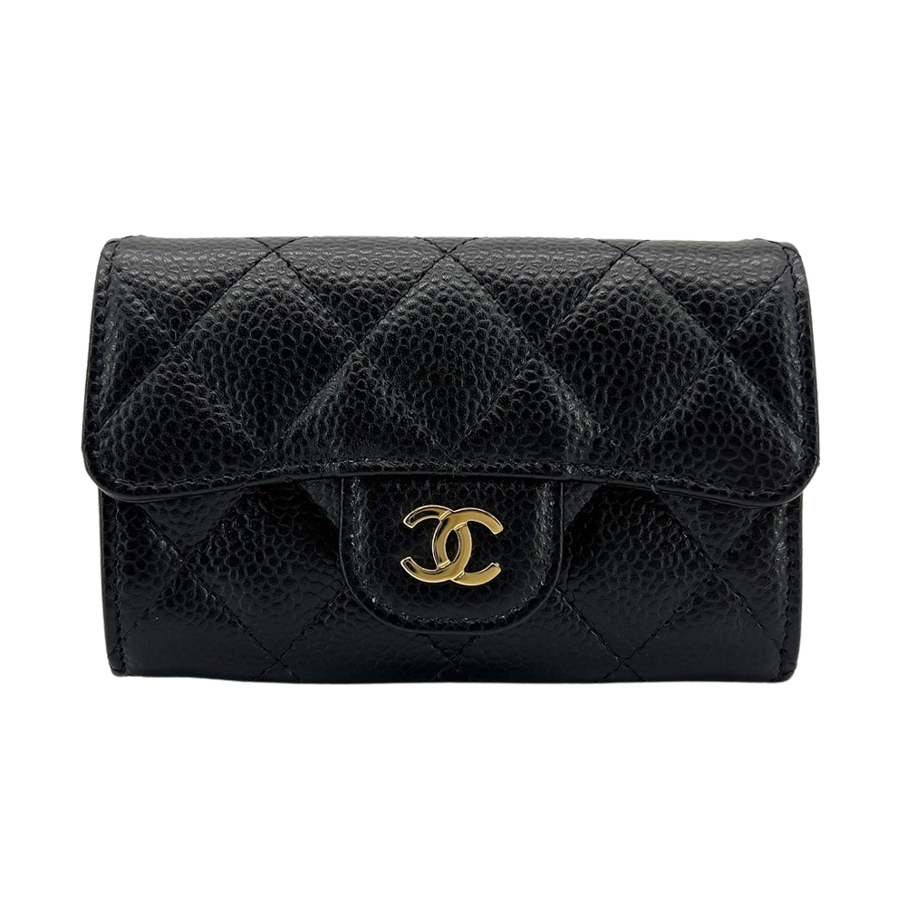 Chanel 雙C金logo粒紋牛皮釦式卡夾/零錢包(AP0214-黑)