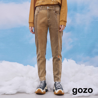 【gozo】曖昧色拼接寬版男友褲(深咖/綠色_S/M/L) | 牛仔 顯瘦 百搭