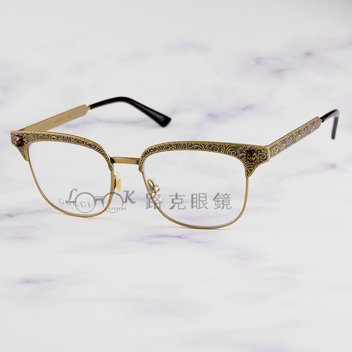 【LOOK路克眼鏡】 Gucci 光學眼鏡 虎頭 金屬圖騰 金色 GG0221O 001