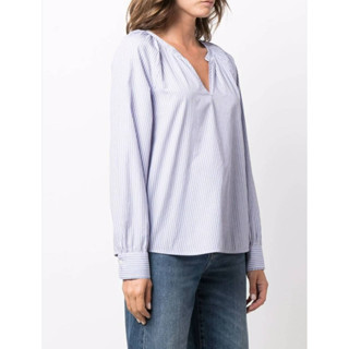 (全新)Tommy Hilfiger (女)休閒風品牌經典配色條紋V領襯衫式上衣
