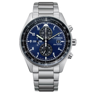 CITIZEN 星辰 Chronograph 大錶徑光動能計時鋼帶錶-藍 42.5mm(CA0770-81L)