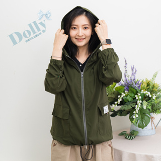 台灣現貨 大尺碼軍綠色口袋標籤可調式下擺連帽拉鍊外套-Dolly多莉大碼專賣店