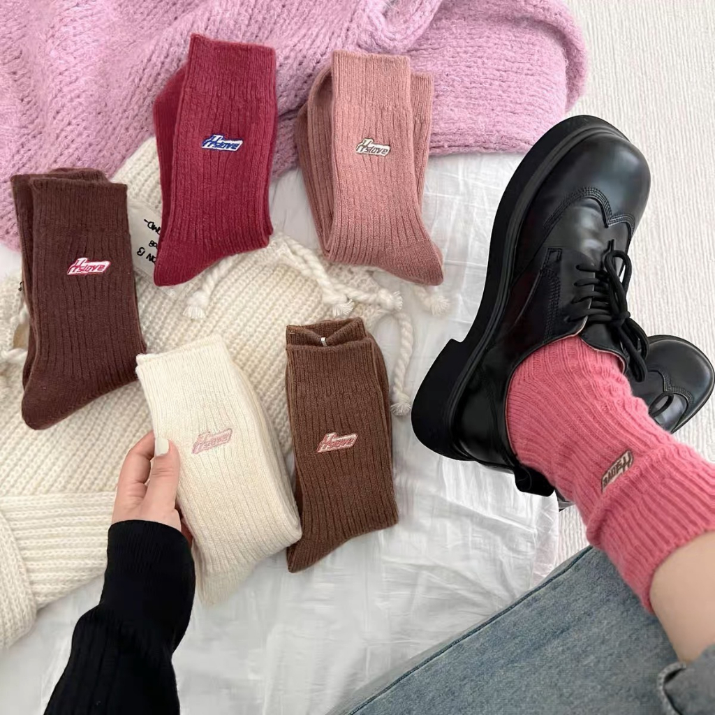 DK購物™️保暖襪系列 經典素色加厚毛圈襪 羊毛襪 女生長襪 當季百搭款 W60