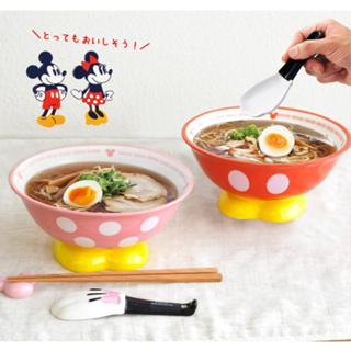 日本 迪士尼 米奇/米妮 陶瓷拉麵碗 #附可愛造型湯匙