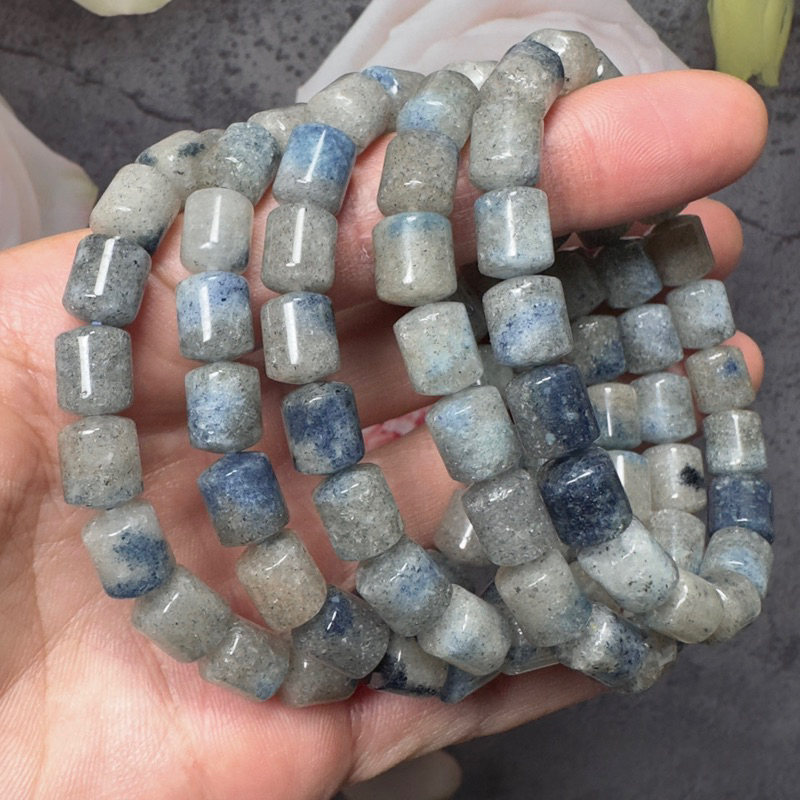 《奇幻晶球》K2 Blue 桶珠 花崗岩共生藍銅礦 稀少 手珠 手串 手鏈 8mm