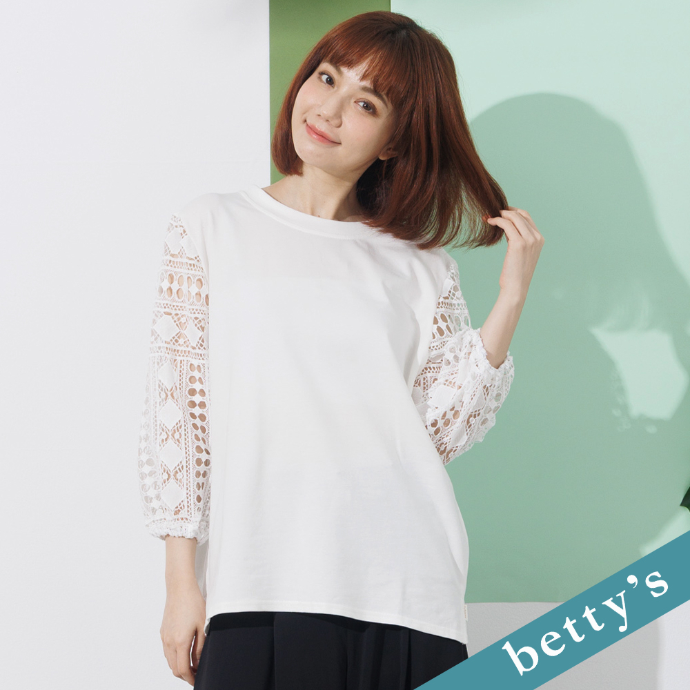 betty’s貝蒂思(21)縷空蕾絲素色圓領上衣(白)