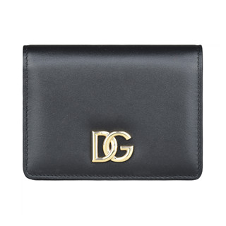 d&g dolce & gabbana金屬logo牛皮釦式4卡短夾(黑x金)