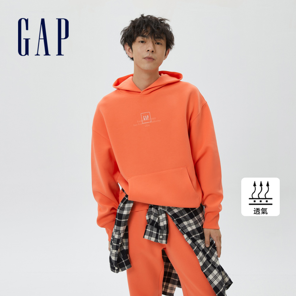 Gap 男裝 Logo寬鬆帽T 空氣三明治系列-橙色(601662)