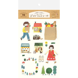 【Il Mio Spazio】日本古川紙工童趣插畫風貼紙-購物女孩