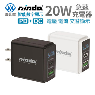 Nisda PD充電器 智能數位顯示 20W 急速充電頭 PD頭 旅充頭 插頭 快充 AC-DK54T