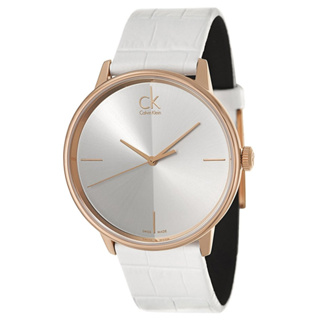 Calvin Klein CK 白x玫瑰金 簡約時尚皮帶腕錶 K2Y2X6K6