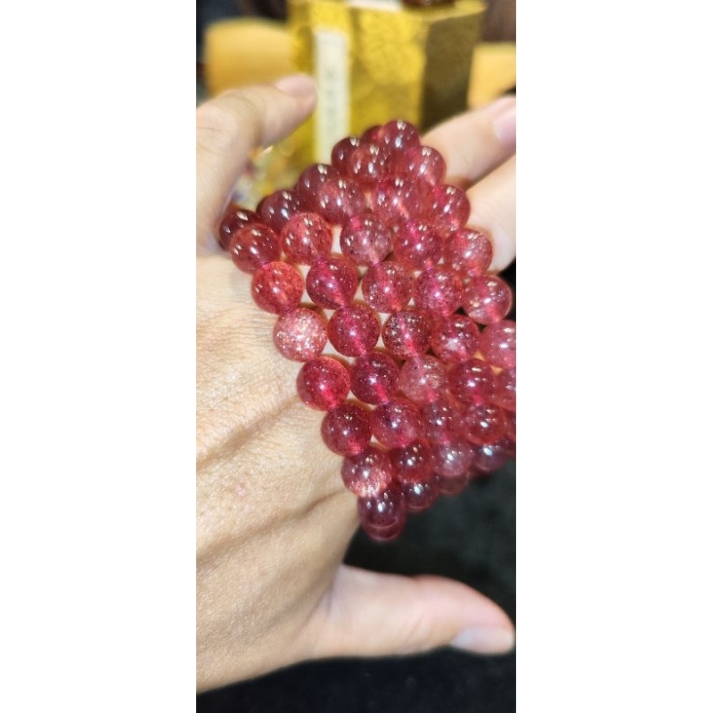 草莓晶【弘一水晶】鴿血紅等級 玻璃晶體 滿天星 帶星光貓眼 超七共生 草莓晶手珠 9mm 10mm