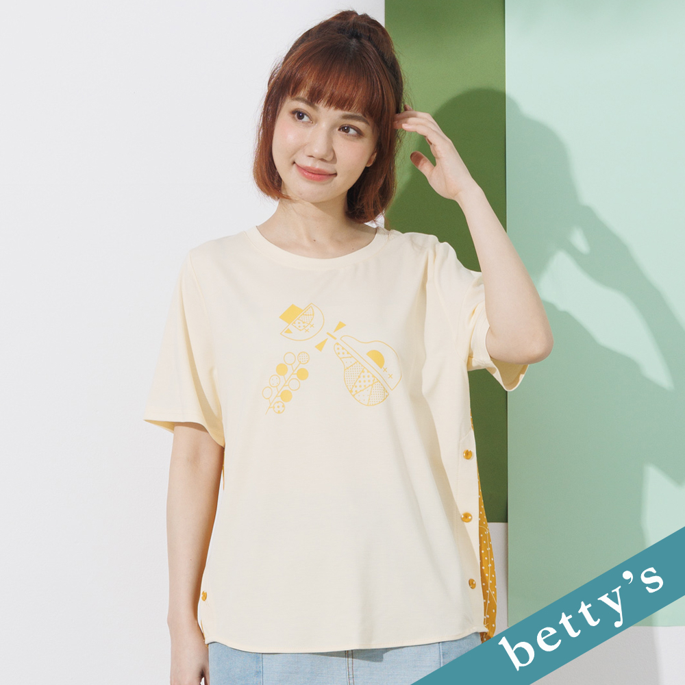 betty’s貝蒂思(21)水果雪紡拼接假開襟上衣(淺黃)