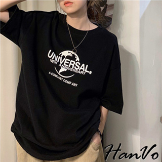 【HanVo】UNIVERSAL.100th印花T恤 韓版短袖上衣 韓系韓國女裝 百搭寬鬆修身 女生衣著 1443