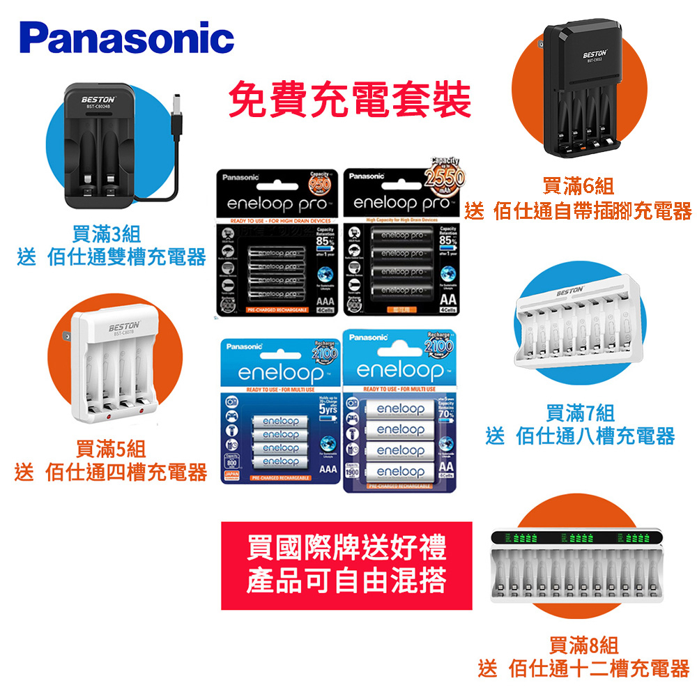 Panasonic 國際牌 eneloop 2550mAh 1.2V 日本 低自放 充電電池 3號 4號 電池 充電套裝