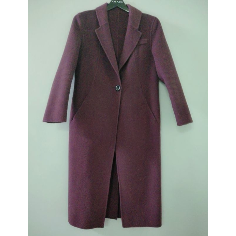 歐美風簡約輕薄保暖羊絨深紫羊毛大衣外套 不議價不議價